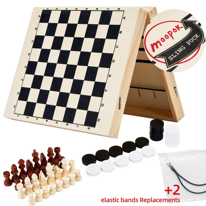 moopok Fast Sling Puck Game - 2 in1 Chess Board and Desktop Battle Super Winner Game,Fast Action Wooden Air Hockey Board Game,Adults and Kids Family Friend Funny Slingshot Game Toys - Image 3